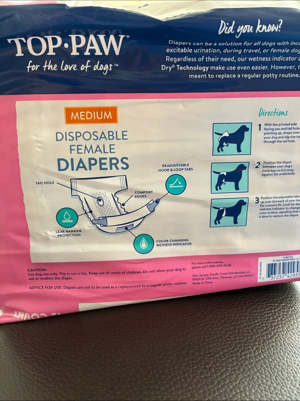 Top Paw Disposable Female Dog Diapers - Pink and White Pack